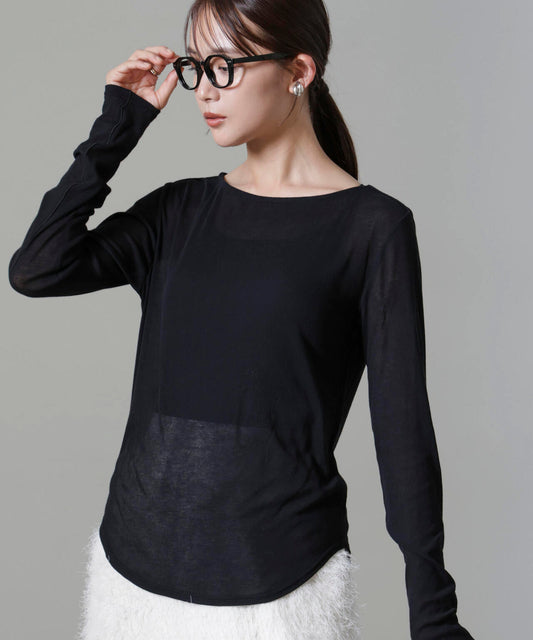 シアーガーゼボートネックトップス