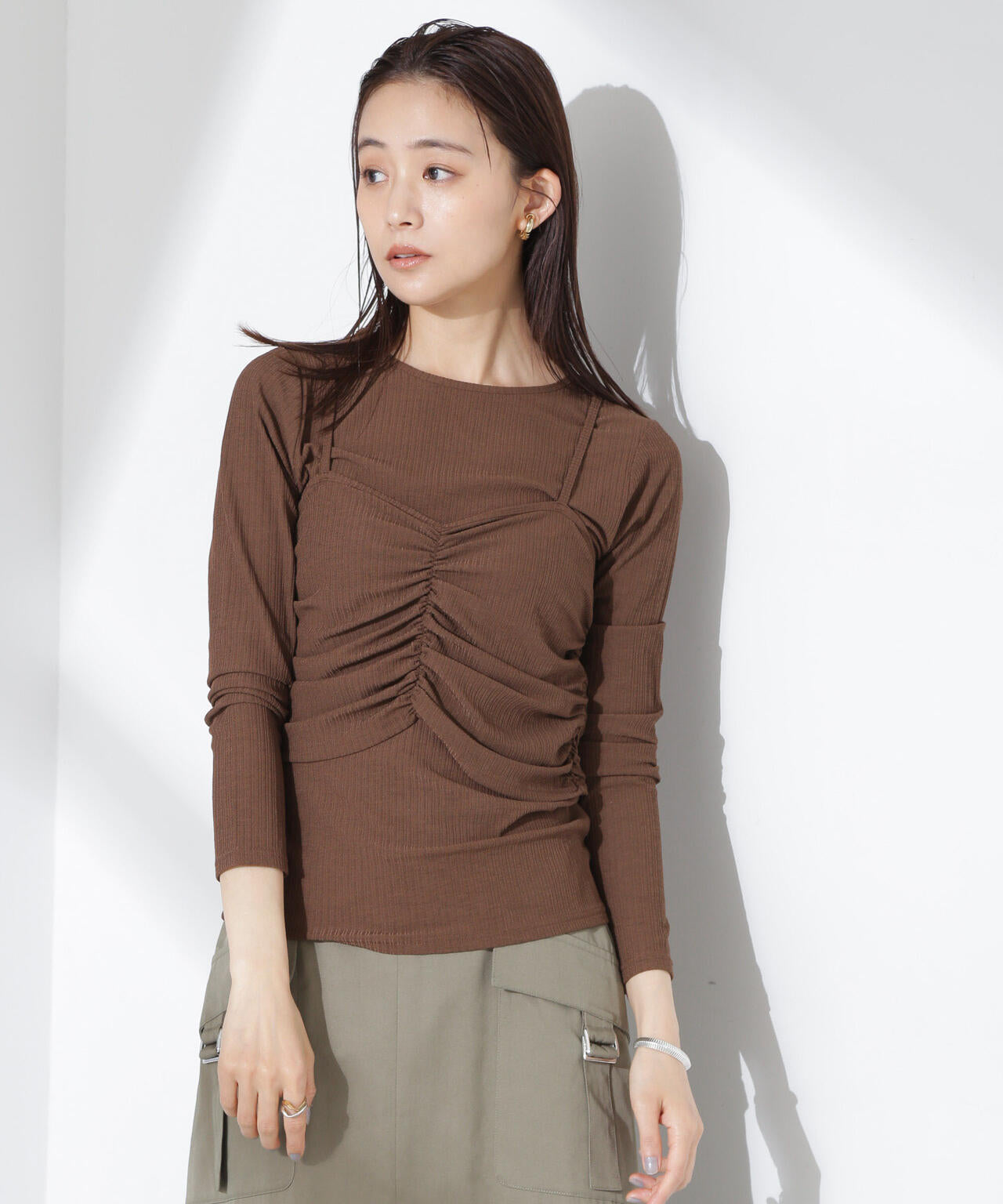 シャーリングビスチェセットカットトップス