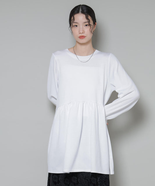 サーモジャージーウエスト切り替えギャザープルオーバー