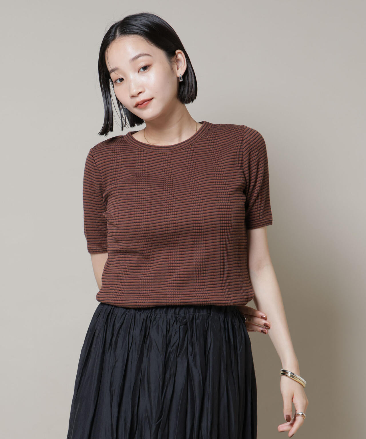 マルチボーダーテレコリブカットトップス