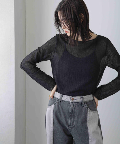 シャーリングレースカットトップス