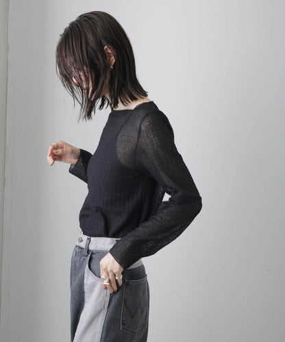 シャーリングレースカットトップス