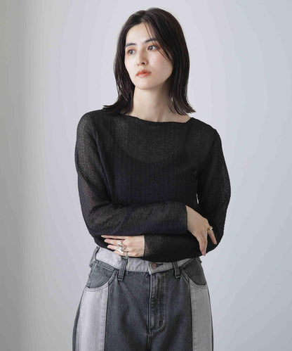 シャーリングレースカットトップス