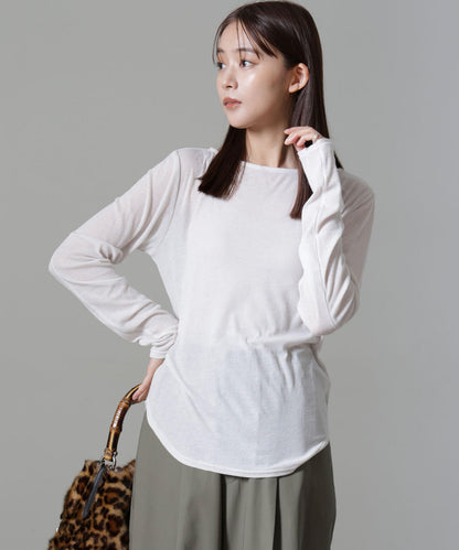 シアーガーゼボートネックトップス