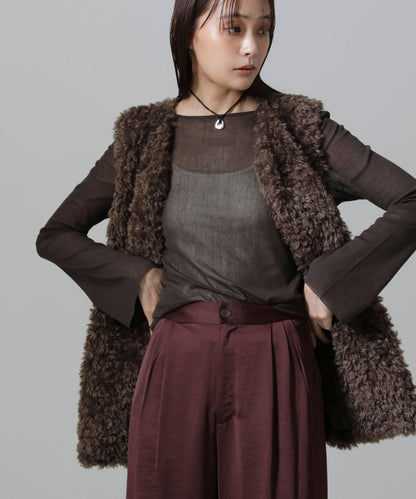 フレアスリーブメッシュトップス