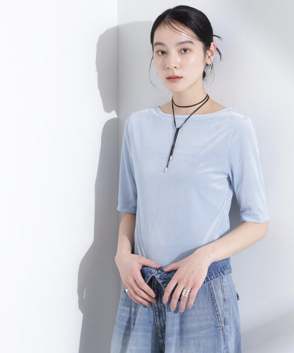シアーベロアバックオープン5分袖Tシャツ