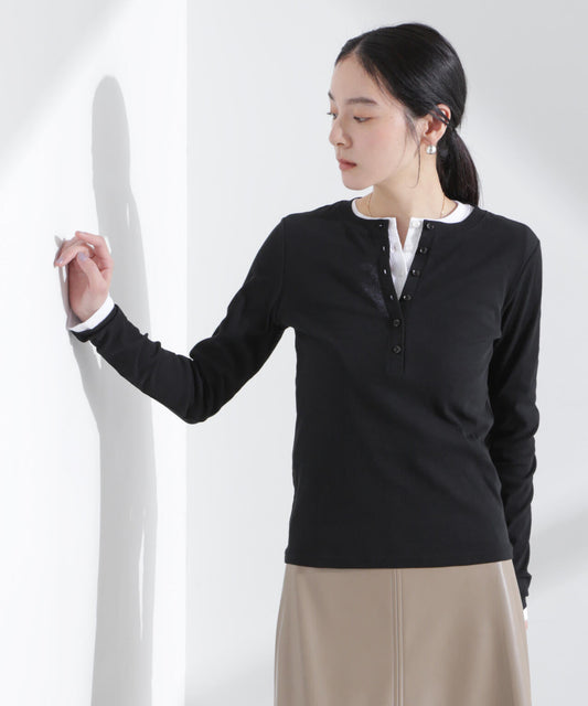 シアーリブヘンリーネックトップス