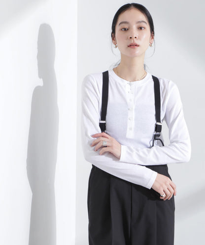 シアーリブヘンリーネックトップス