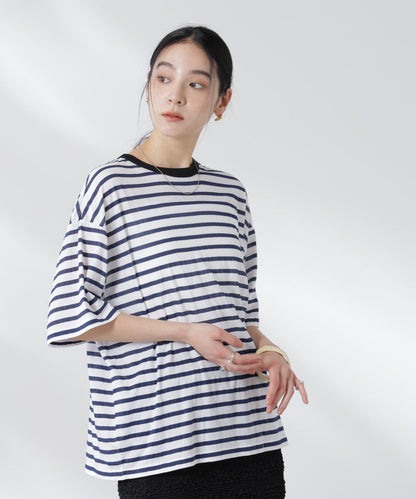 ボーダーシアーコットンTシャツ