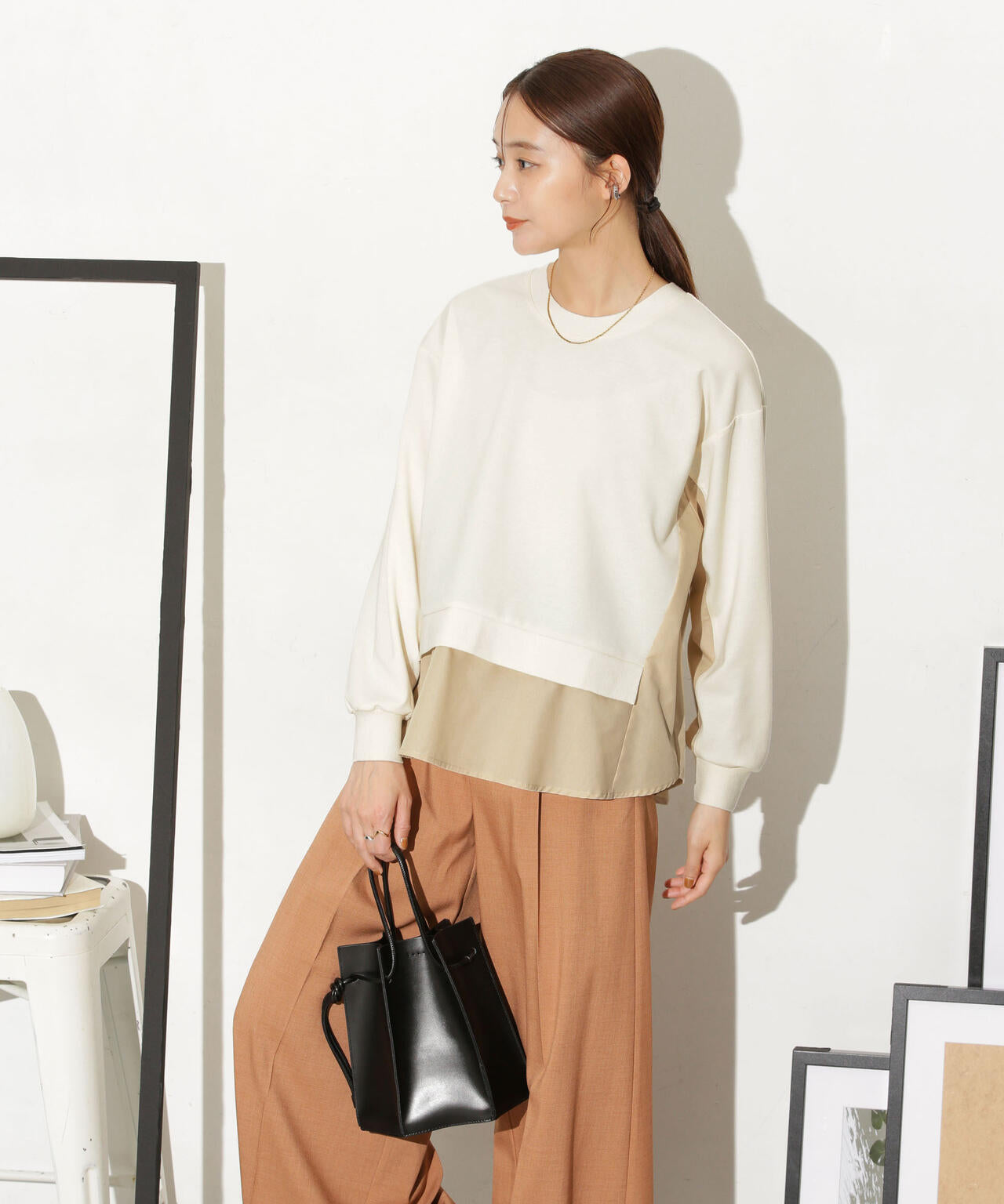 異素材コンビカットトップス