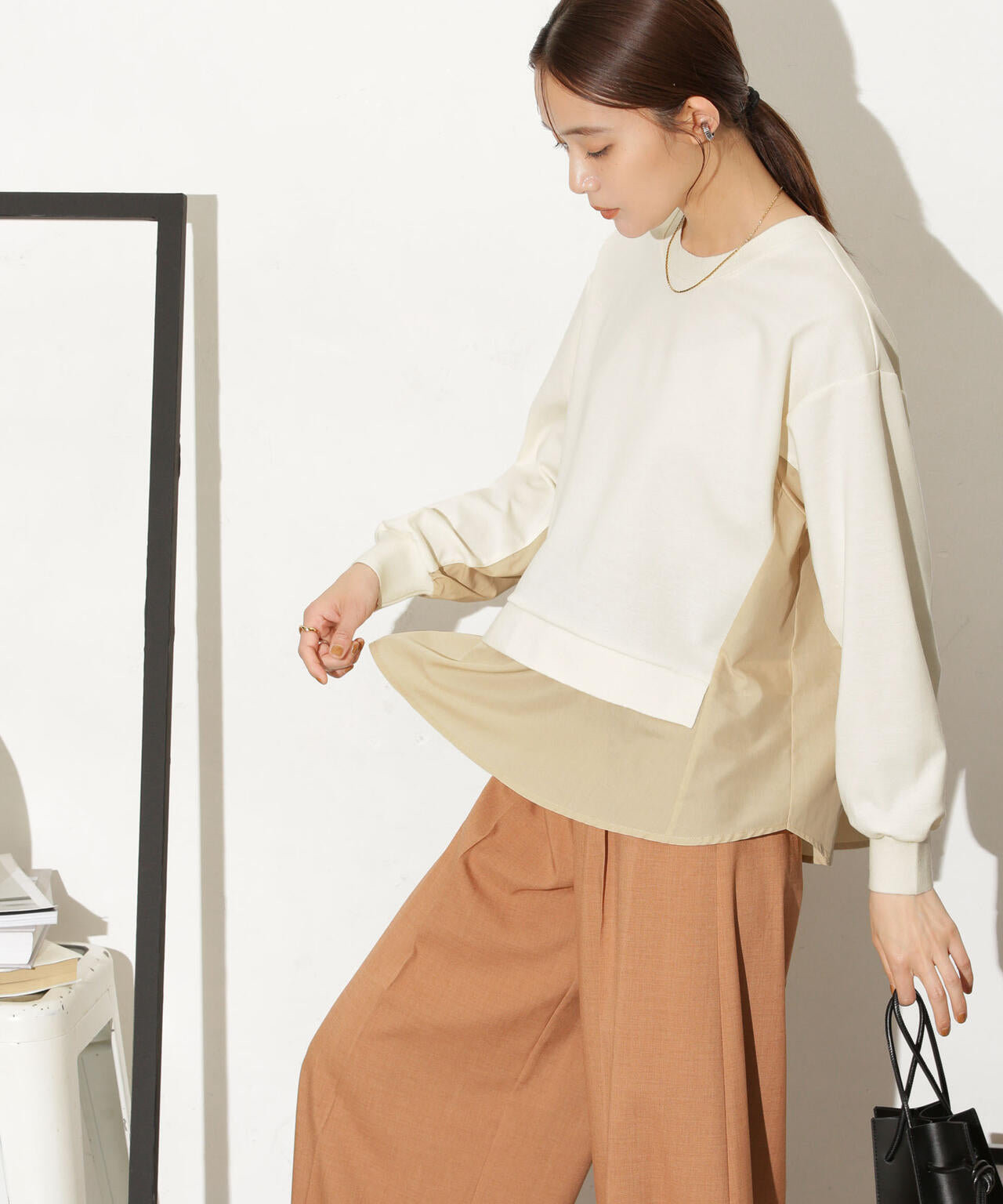 異素材コンビカットトップス