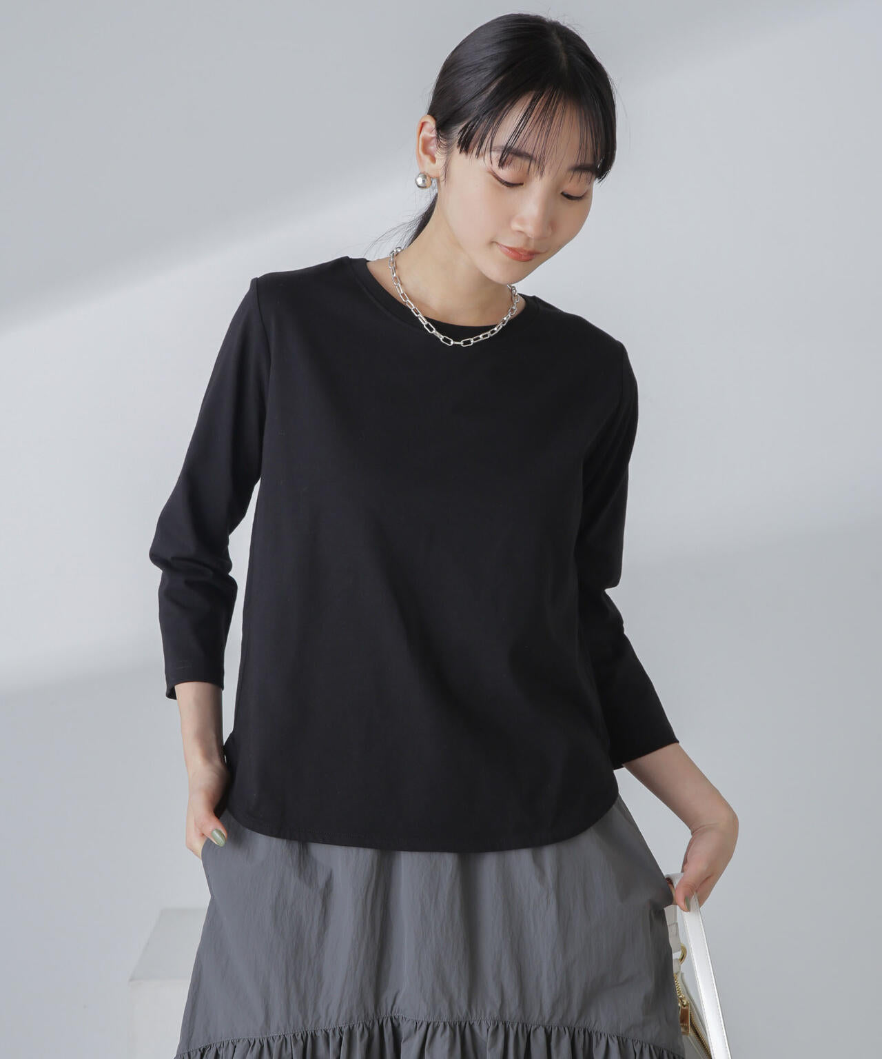 汗染み防止加工接触冷感7分袖カットソー