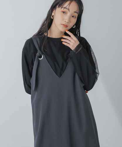 チュールレイヤードロングスリーブTシャツ