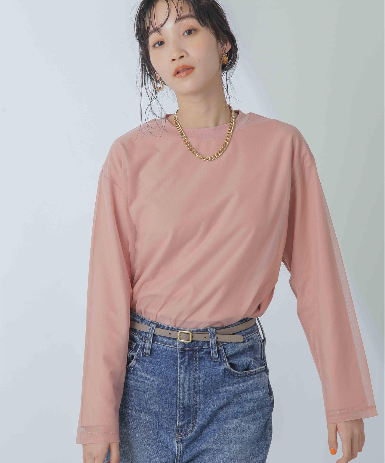 チュールレイヤードロングスリーブTシャツ