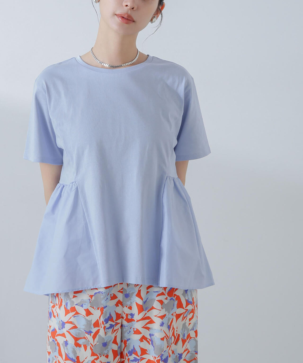 布帛コンビギャザーカットトップス