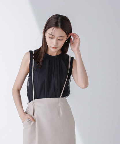 チュールドッキングカットノースリーブトップス