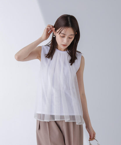 チュールドッキングカットノースリーブトップス