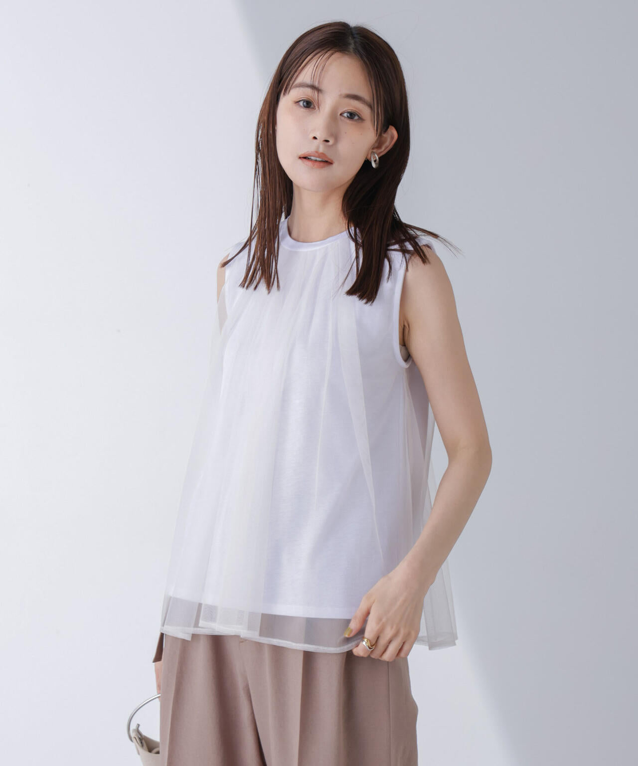 チュールドッキングカットノースリーブトップス