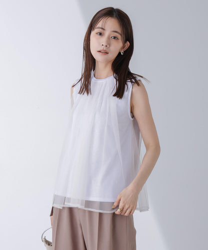 チュールドッキングカットノースリーブトップス