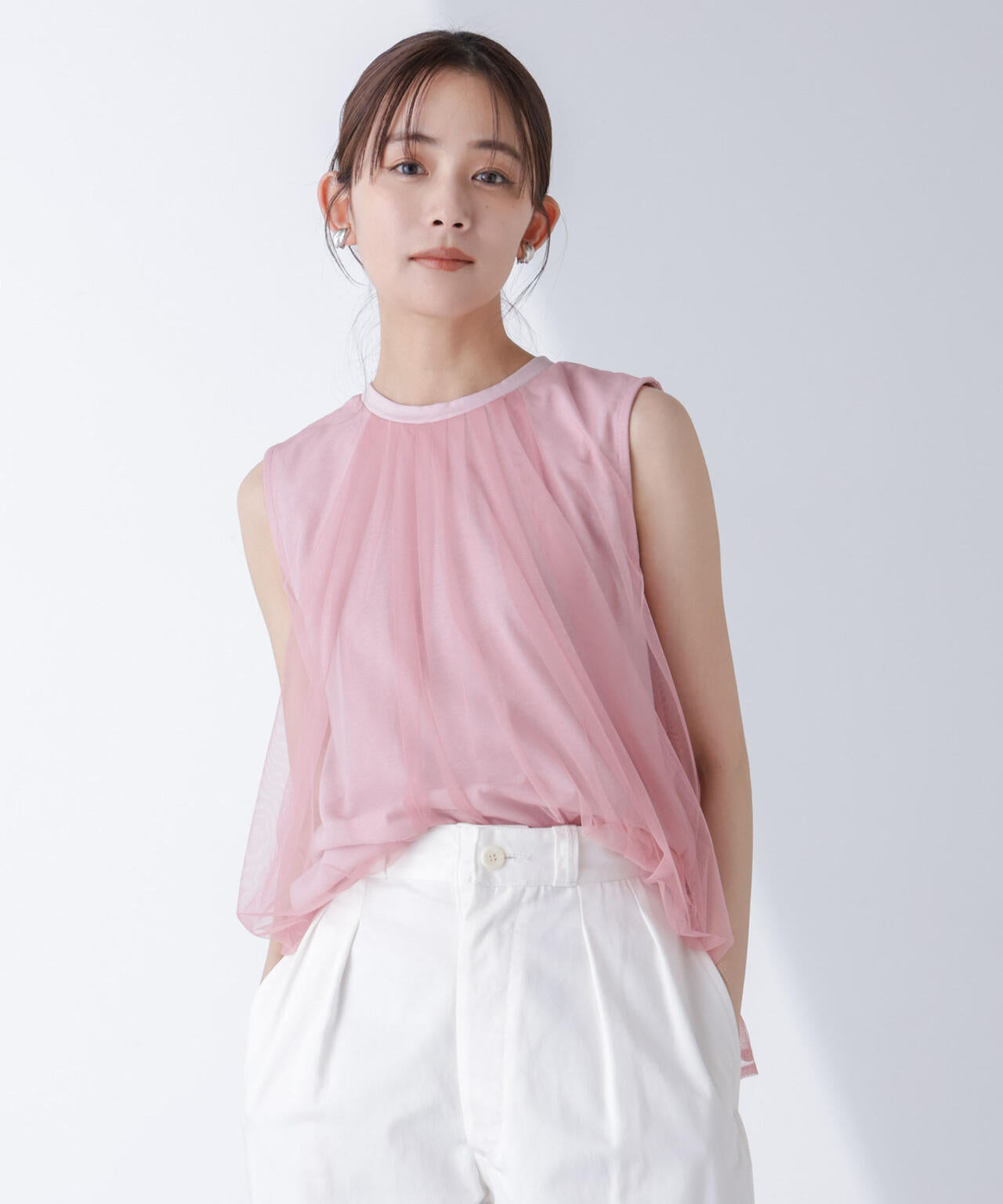 チュールドッキングカットノースリーブトップス