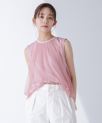 チュールドッキングカットノースリーブトップス