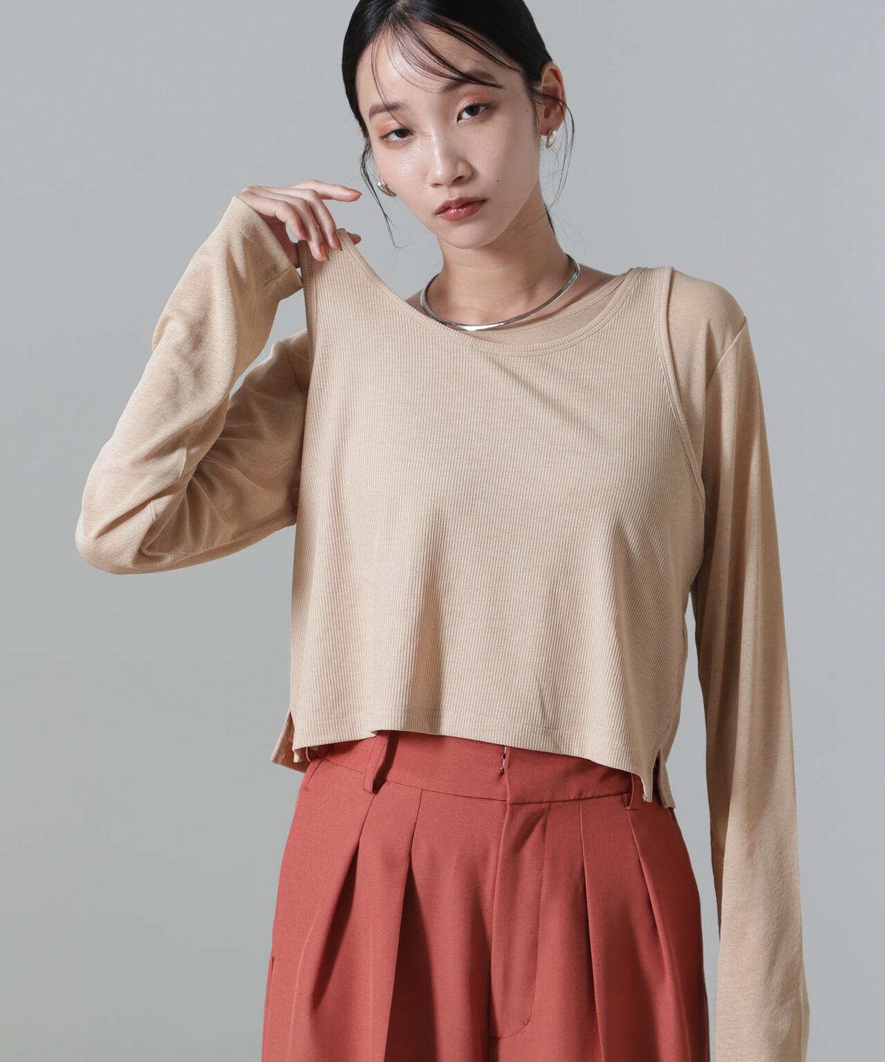 シアーレイヤードアンサンブルカットトップス