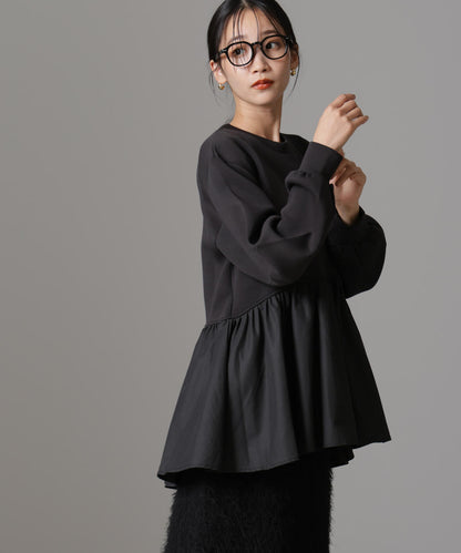 布帛コンビペプラムカットトップス