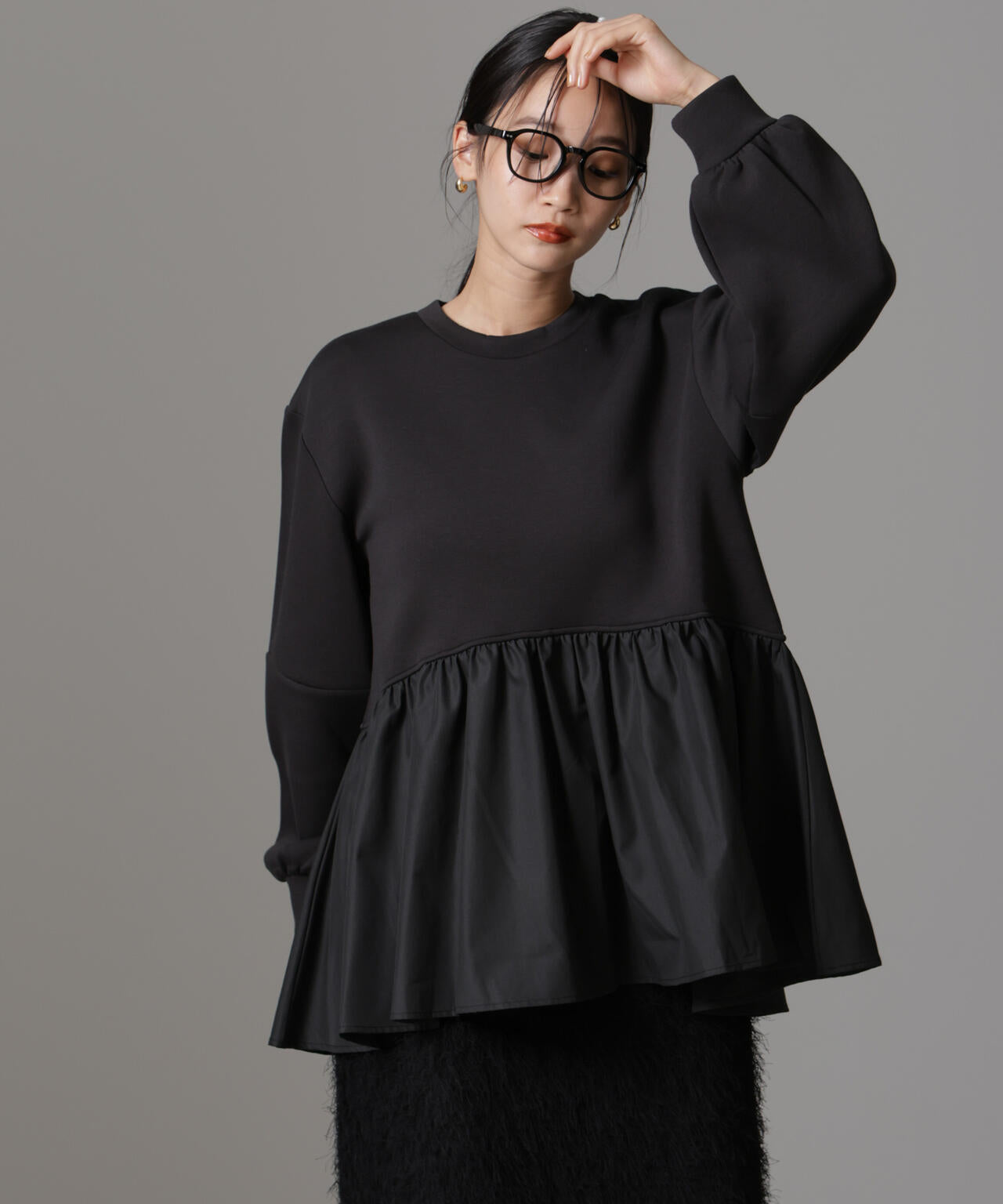 布帛コンビペプラムカットトップス