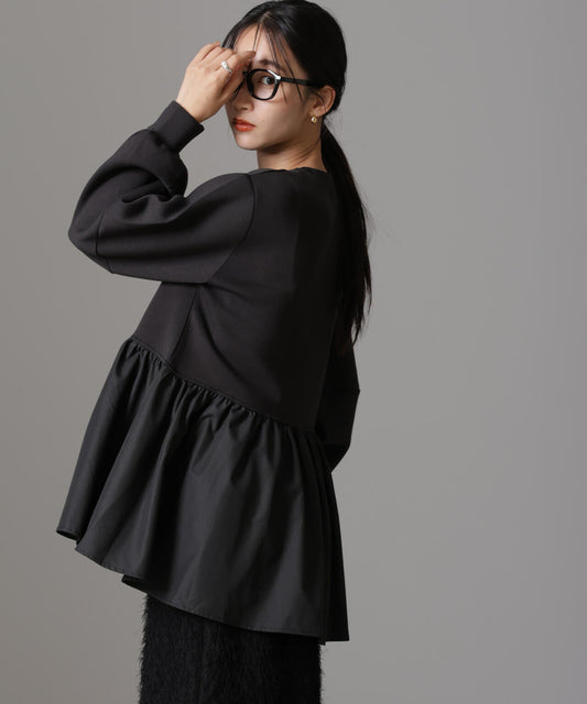 布帛コンビペプラムカットトップス