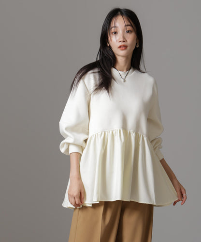 布帛コンビペプラムカットトップス