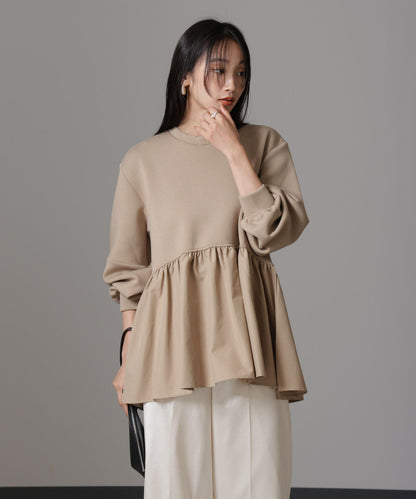 布帛コンビペプラムカットトップス