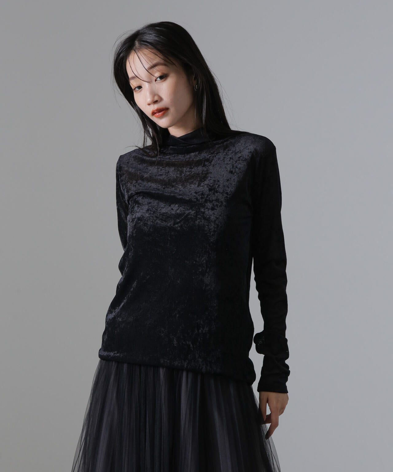 シアーベロアカットタートルトップス