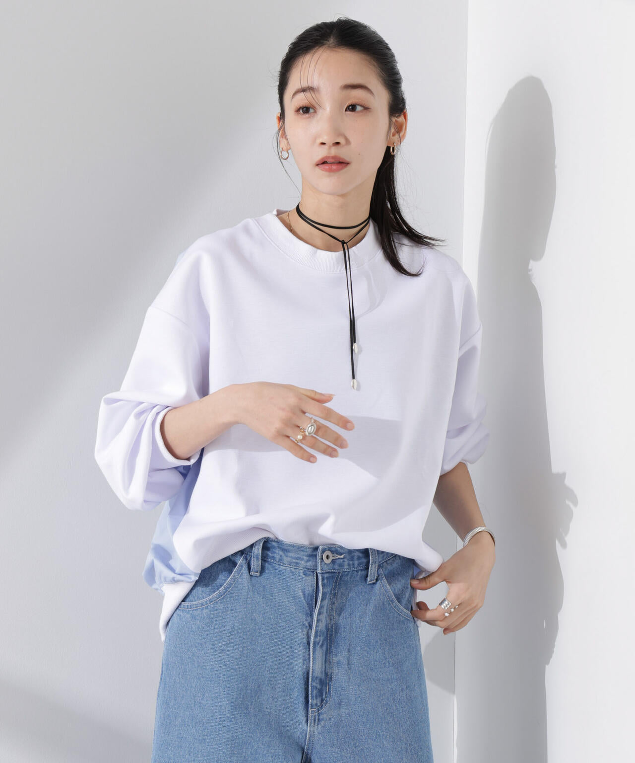 布帛コンビポンチカットトップス