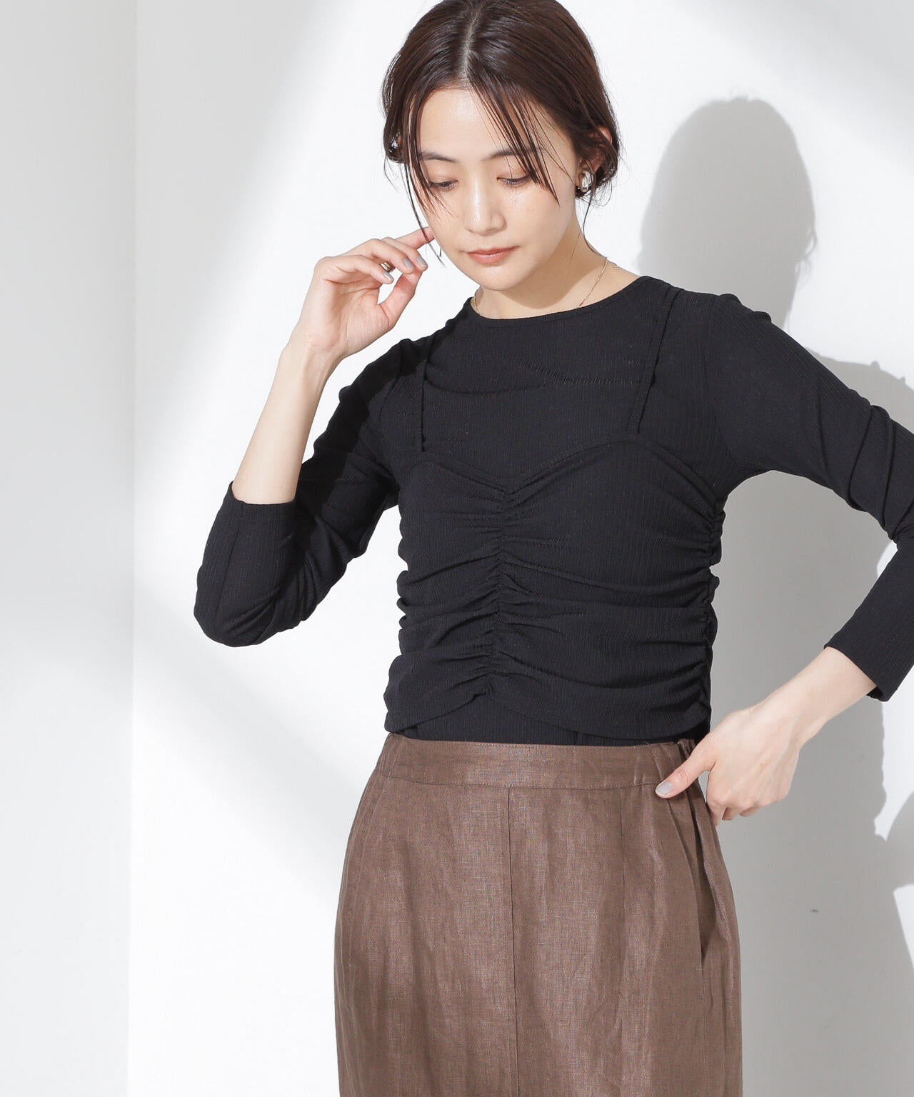 シャーリングビスチェセットカットトップス