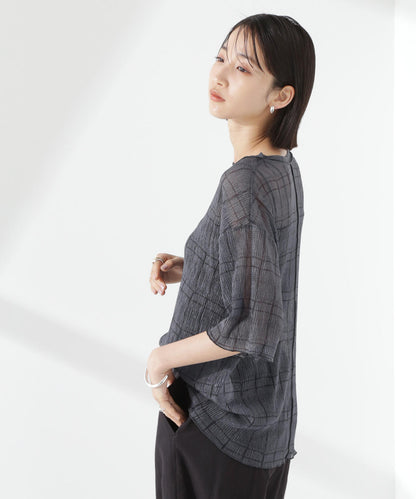 楊柳チェックシアーカットTシャツ