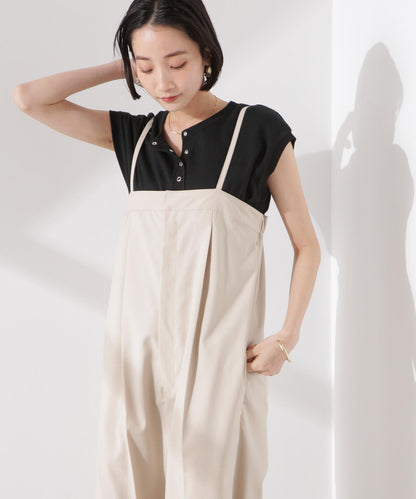 ワッフルヘンリーノースリーブトップス