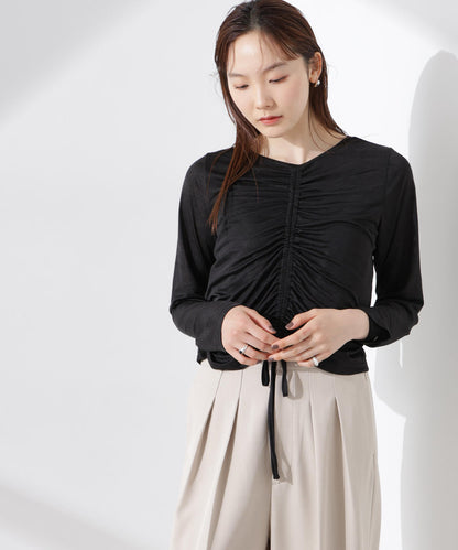 前後2wayフロントシャーリングトップス