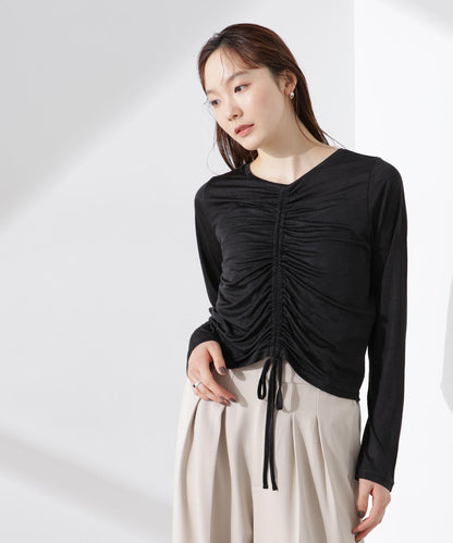 前後2wayフロントシャーリングトップス