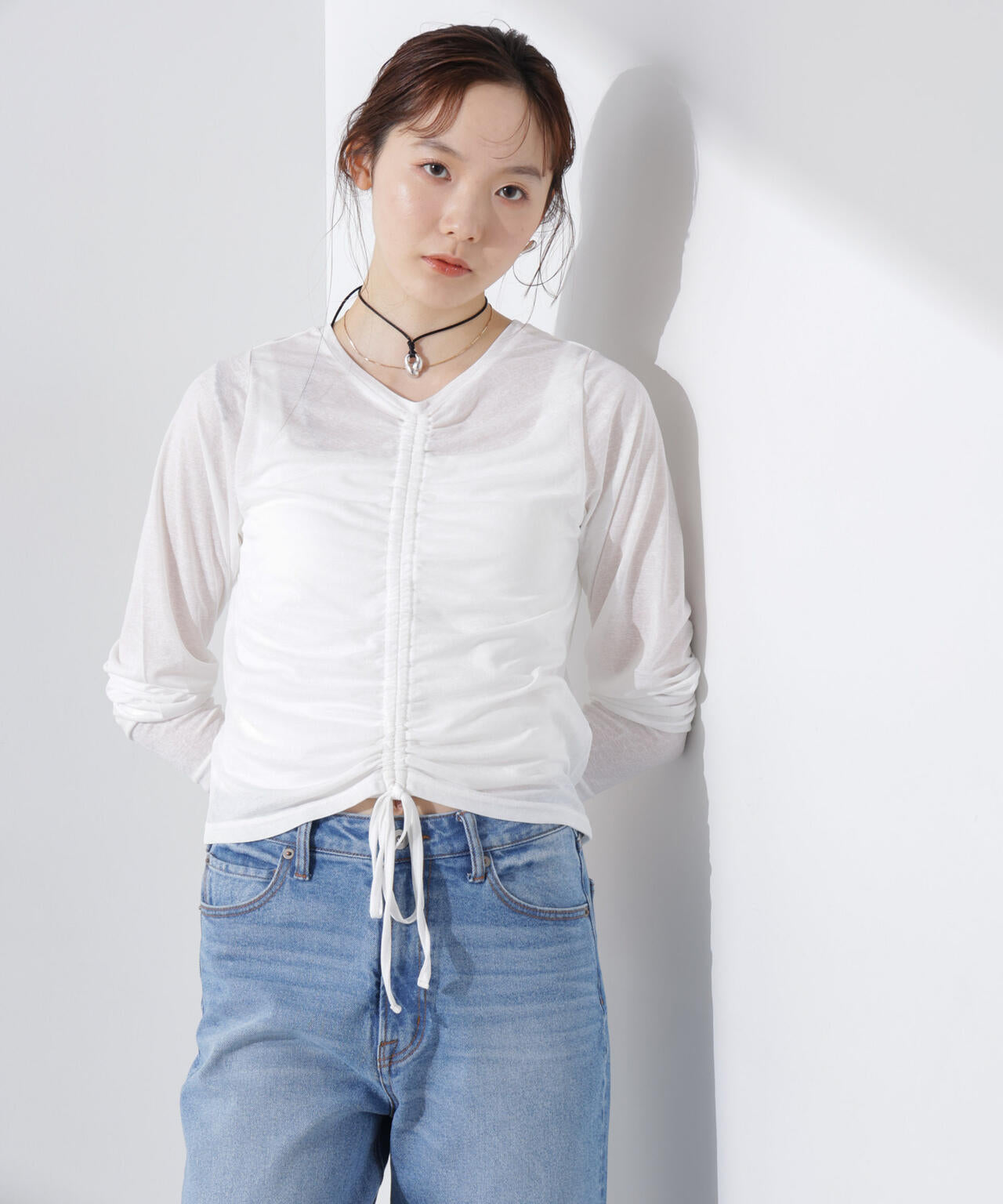 前後2wayフロントシャーリングトップス