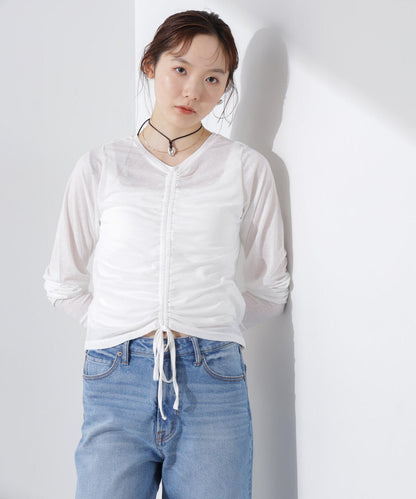 前後2wayフロントシャーリングトップス