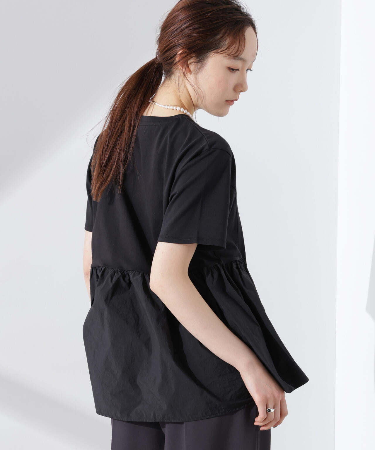 布帛コンビギャザー切替カットトップス