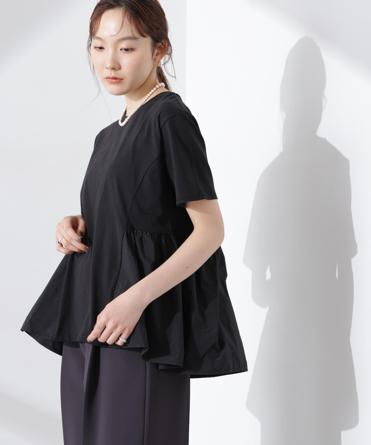 布帛コンビギャザー切替カットトップス