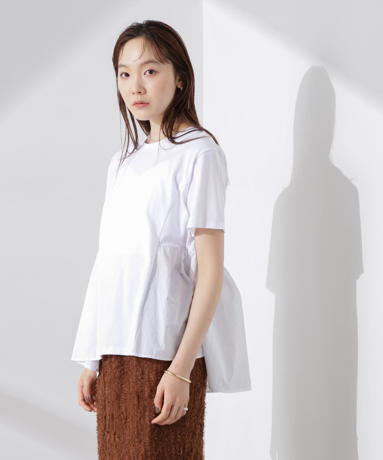 布帛コンビギャザー切替カットトップス