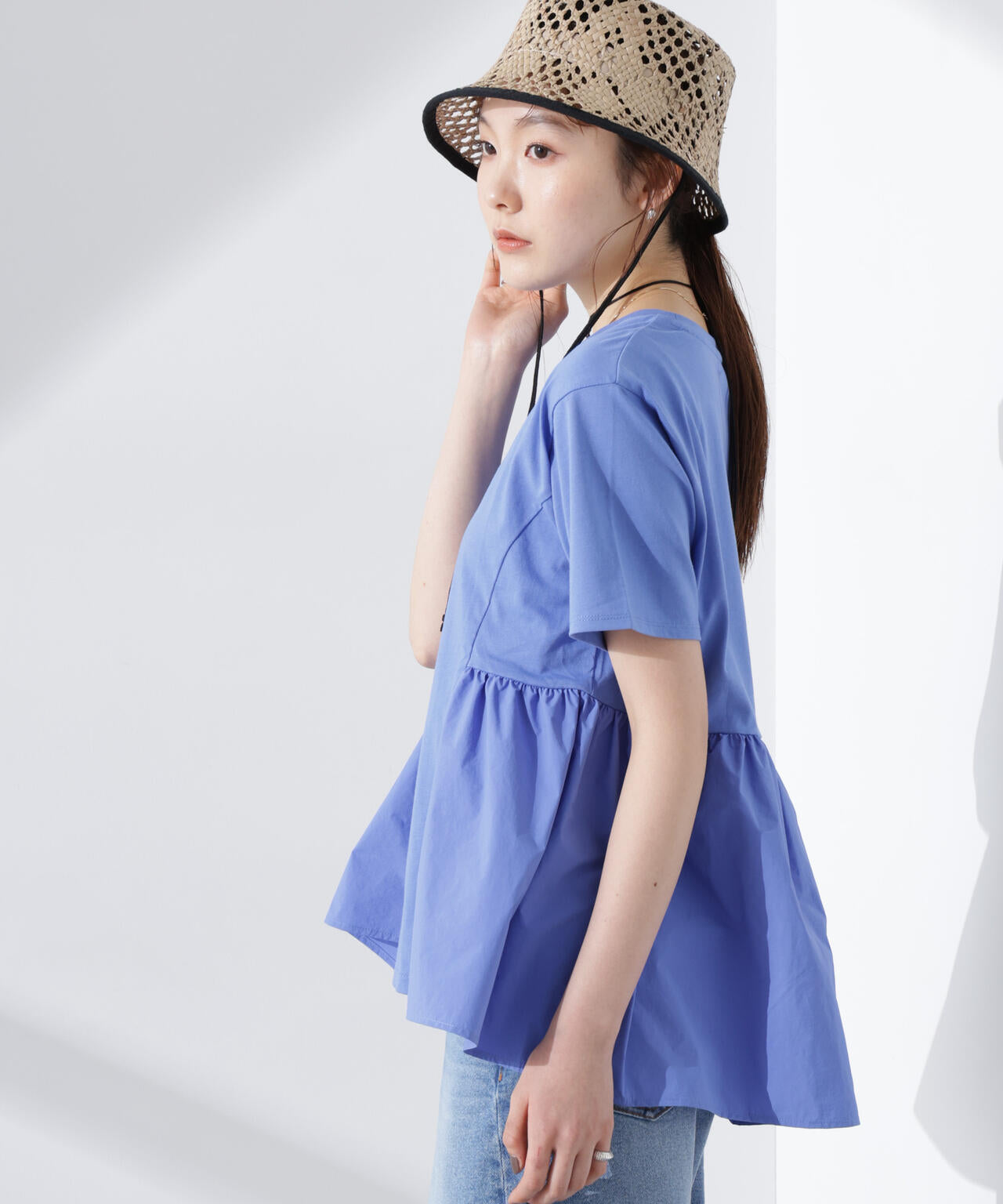 布帛コンビギャザー切替カットトップス