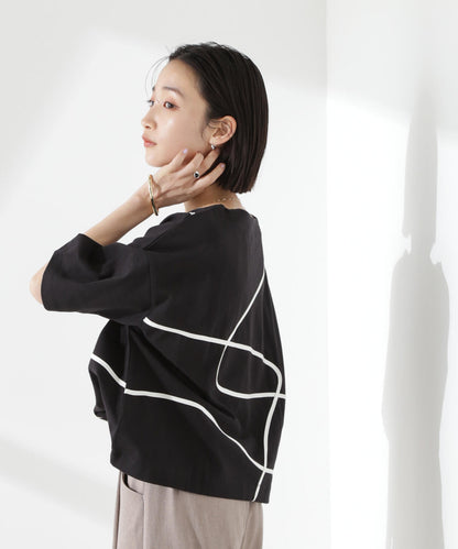 コード刺繍クルーネックカットトップス