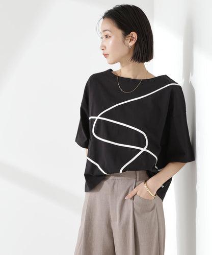 コード刺繍クルーネックカットトップス