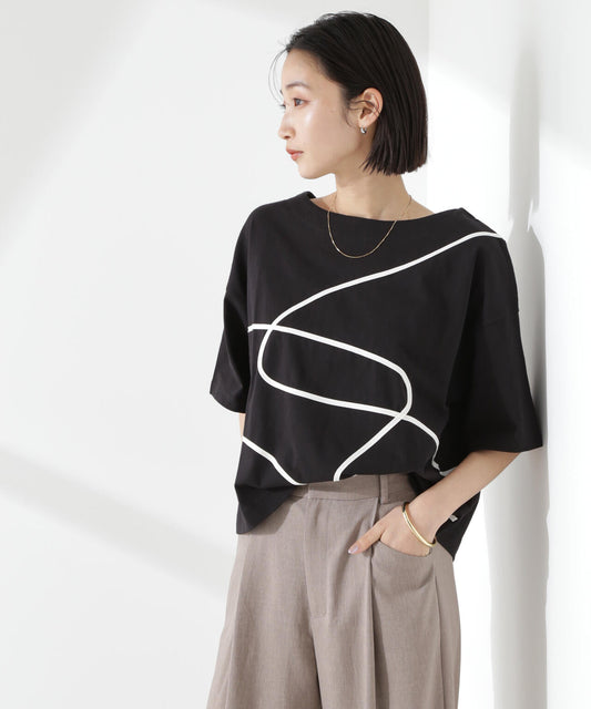 コード刺繍クルーネックカットトップス