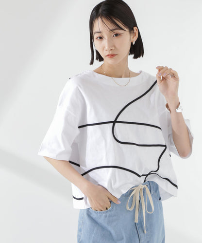 コード刺繍クルーネックカットトップス