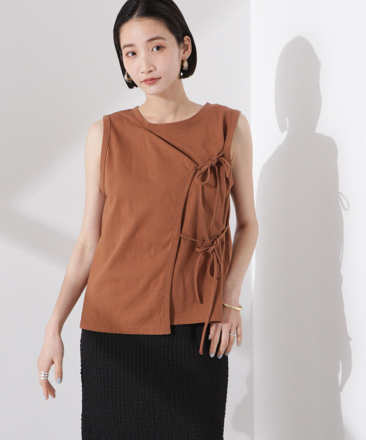 ドライタッチ天竺リボン結びディティールトップス