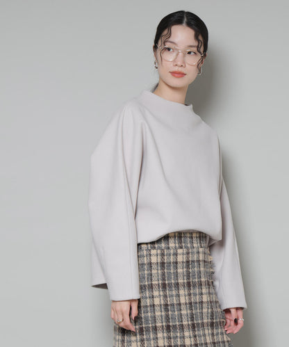 ソフトメルトンジャージータックスリーブモックネックトップス(セットアップ可)